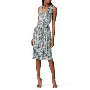 DIANE VON FURSTENBERG Blue and Black Printed Jacquard Anissa Sheath Dress